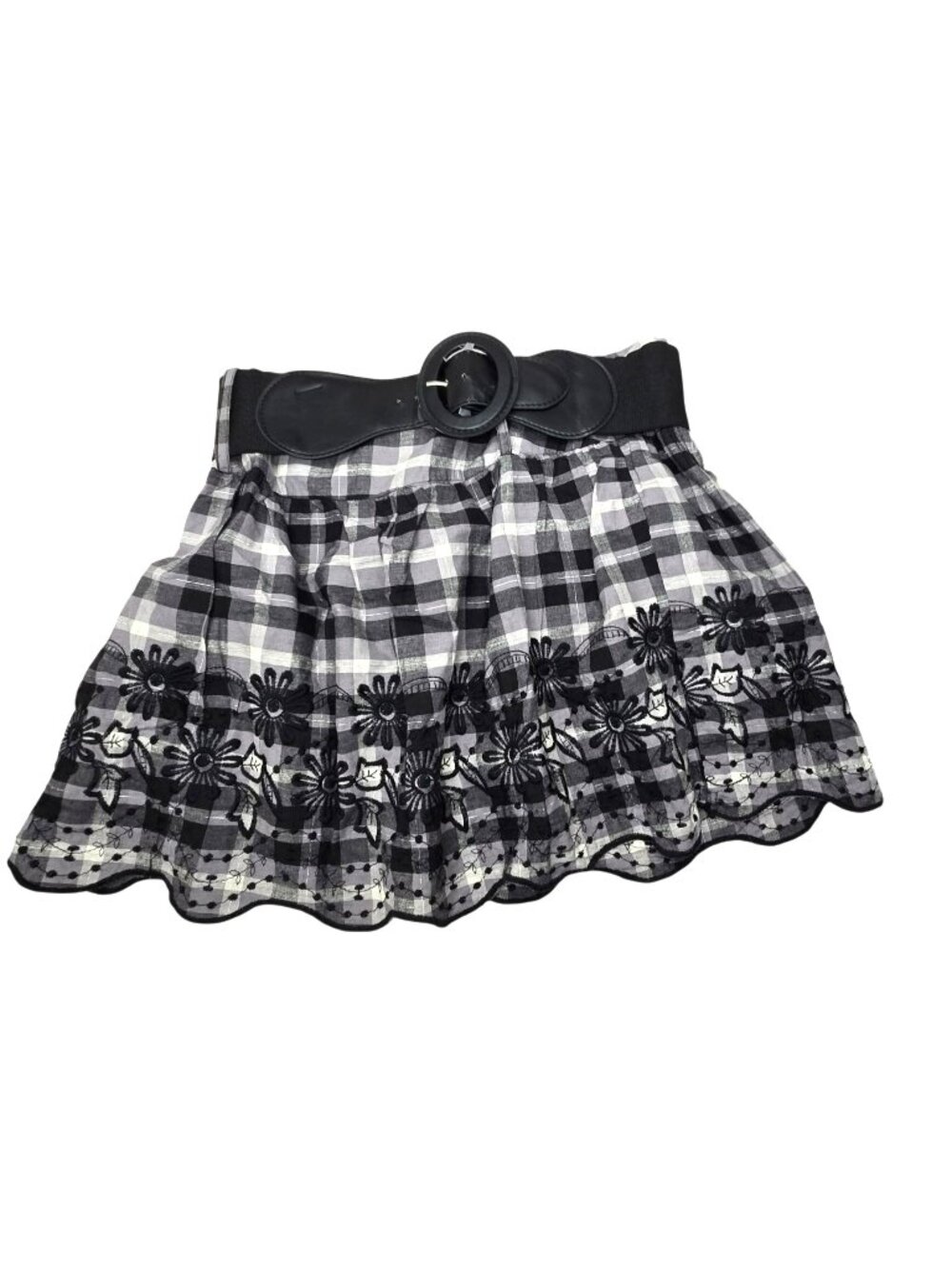 Brocore Whimsygoth Plaid Mini Skirt With Floral Embroidery Belt Size M JJ4323
